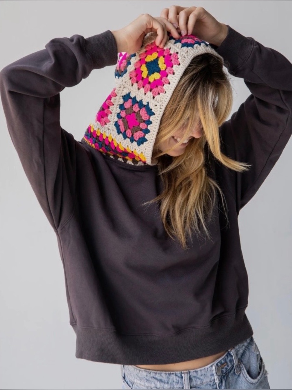 Natural Life Crochet Hooded Sweatshirt Hoodie Top